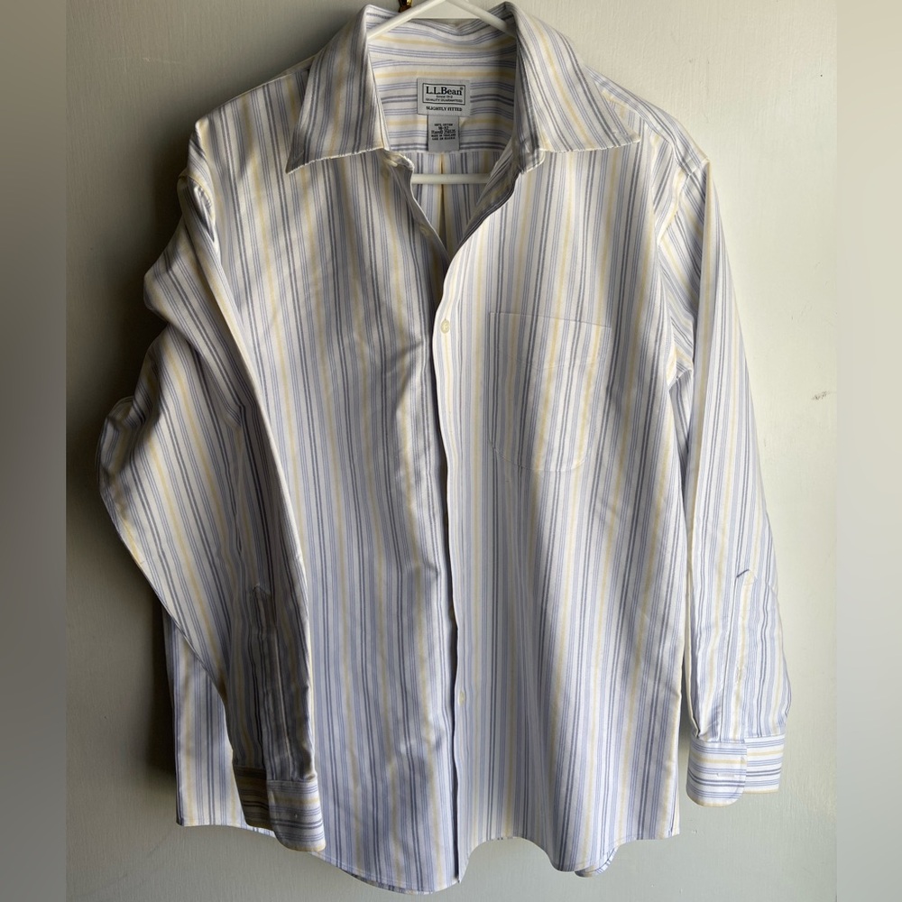 L.L. Bean Slightly Fitted Button Up Striped Long Sleeve Blue Yellow Men’s Shirt